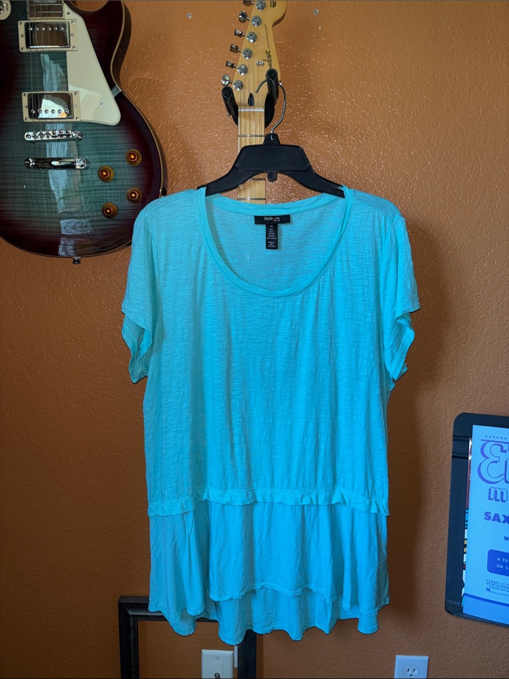 Style & Co. Women's Bright Teal Short-Sleeve Ruffle-Hem Tunic